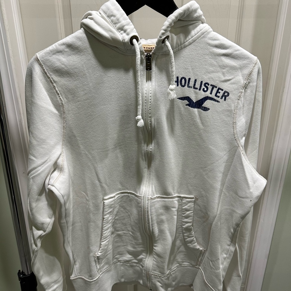 Hollister Off-White Hoodie with Navy Logo